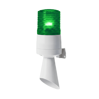 Luz LED con patrones de destello fijo y destellante con buzzer incorporado de alto volumen Máx. 95 dB color Verde 24 VCD — QLIGHT · SKU S60ADL-24-G