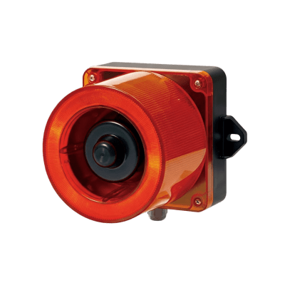 Combinacion de baliza LED color Rojo y sirena electrónica de 31 tonos resistente a la intemperie de volumen máx. 123 dB a 110-220 VCA — QLIGHT · SKU QWCD50-110240-R-LC