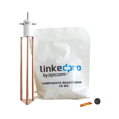Electrodo Puesta a Tierra 30A / Cobre Electrolítico / Diseño Delta / Filtro Equipotencial / Compuesto 12 kg / 45 cm (17.7 in) — LINKEDPRO BY EPCOM · SKU LP-GROUND-30A