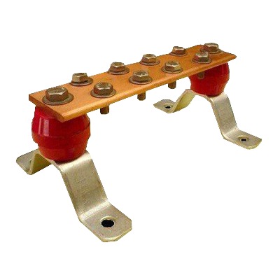 Barra para Unión de Cobre con Capacidad de 1000A, medidas  7-7/8 x 2 x 1/4 in., con Aisladores (Sin Gabinete)  — TOTAL GROUND · SKU TG-BUS-G10