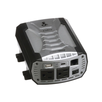 Inversor de Potencia / 500W Continuos / 1000W Pico / 2 Salidas AC GFCI / USB-A y USB-C Carga Rápida / Protección Pentagon / 12V DC a 115V AC  — COBRA · SKU CPI500W