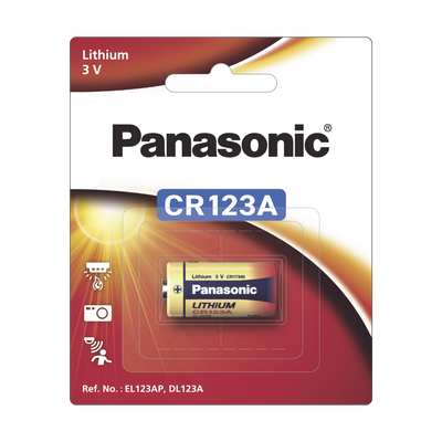 Batería de litio PANASONIC / 3 Vcc /1,550 mAh / Aplicación en transmisores de alarma inalámbricos/ Con empaque · SKU CR123APA/1B