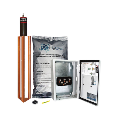 Kit de puesta a tierra de 45 A con Electrodo, Filtro, Acoplador y Compuesto H2Ohm. — TOTAL GROUND · SKU TG-45K