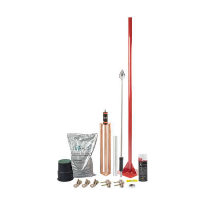 Kit Pararrayo con Accesorios para Protección de Diámetro de 80 m. — TOTAL GROUND · SKU KIT-MASTER-ALU-V2