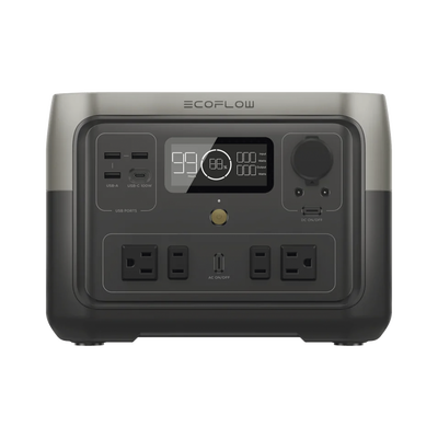 EcoFlow River 2 Max | Estación de Energía Portátil 512Wh Litio LFP / 4 AC 500 W (Max. 1000W) / 1 USB-C 100W / 3 USB -A 12W / Cargador de Coche 8A a 12 o 24V / Conectividad WiFi y Bluetooth (App) / Carga Solar 220W Max. — ECOFLOW · SKU EFR610
