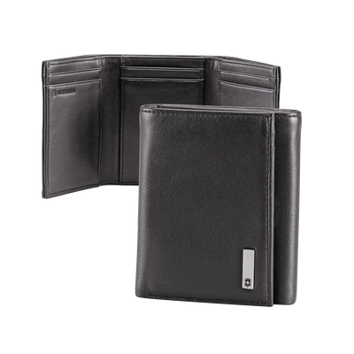 Cartera Athens Negra de Piel con Compartimento de Micromalla para ID. Doblable en 3 Partes con Divisor de Billetes. Pocket Wallet — VICTORINOX · SKU 3016-3501