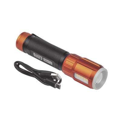 Linterna LED Portátil Recargable 500 Lúmenes con Luz Frontal y Lateral de Trabajo. Lámpara con tapa de Extremo con Imán, USB-C — KLEIN TOOLS · SKU 56412