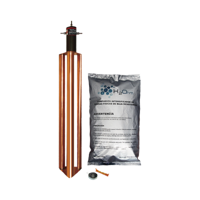 Kit de Puesta a Tierra de 100 Amperes con Electrodo, Filtro y Compuesto H2Ohm. — TOTAL GROUND · SKU TG-100-AB