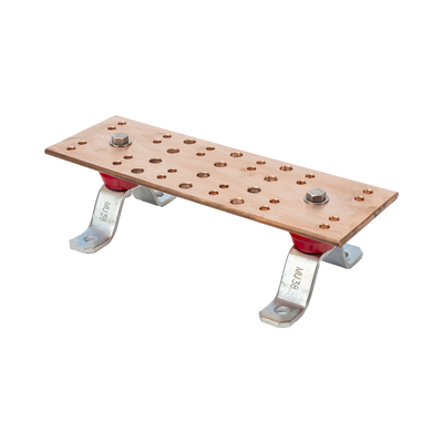 Barra Unión Telecom TMGB / 12 x 4 x 1/4 in / 100% Cobre / 12+24 Orificios / Aisladores Rojos / J-STD-607-A — LINKEDPRO BY EPCOM · SKU LP-BUS-TMX12