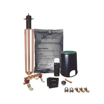 Kit de Tierra Física con Electrodo Magnetoactivo de 45 AMP Y Supresor de Picos SOHO — TOTAL GROUND · SKU KITMASTERTG-CONMV2