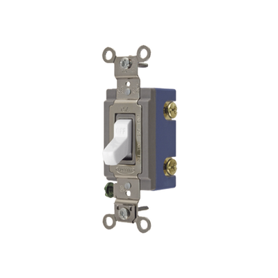 Interruptor de Palanca 15 A 120-277 V CA/ Unipolar / Grado Industrial/ Uso Extra Pesado / Cableado Lateral y Posterior / Color Blanco. — HUBBELL · SKU HUB-HBL-1201-W