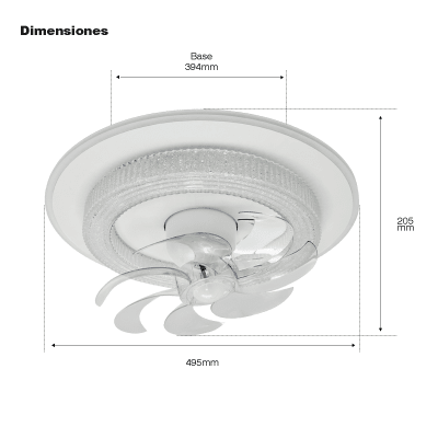 Ventilador de Techo con Luminario LED de 110 V CA 50/60 Hz /  88 W / 3 Tonos de Luz (6500 - 4 000 - 2 700 K) / Con giro 360° / Diámetro 495 mm / 6 Velocidades / Dimeable. — JWJ · SKU JLV-028