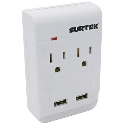 Multicontacto de ABS con 2 contactos aterrizados  y 2 puertos USB. — SURTEK · SKU SYS-136205