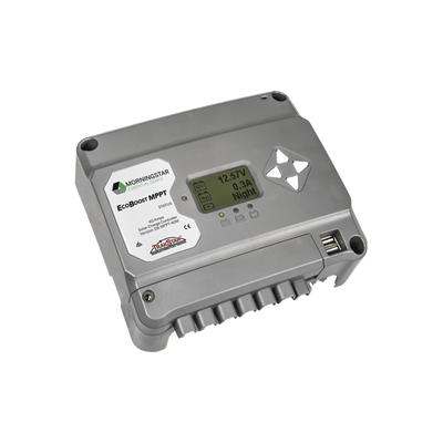 Controlador de Carga Solar MPPT EcoBoost 40 A / Pantalla LCD / 12V y 24V / 2 Puertos USB 3A / Control de Iluminación — MORNINGSTAR · SKU EBMPPT40M