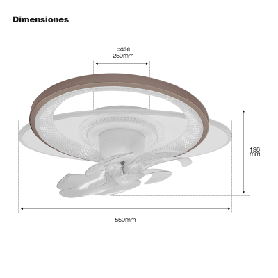 Ventilador de Techo con Luminario LED de 110 V CA 50/60 Hz /  88 W / 3 Tonos de Luz (6500 - 4 000 - 2 700 K) / Con giro 360° / Diámetro 550 mm / 6 Velocidades / Dimeable. — JWJ · SKU JLV-016