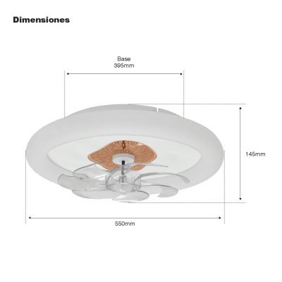 Ventilador de Techo con Luminario LED de 110 V CA 50/60 Hz /  88 W / 3 Tonos de Luz (6500 - 4 000 - 2 700 K) / Diámetro 500 mm / 6 Velocidades / Dimeable. — JWJ · SKU JLV-015