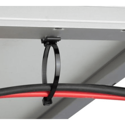 Cincho de Nylon 6.6 Solar Clip, 188mm largo x 14mm ancho, Color Negro, Exterior Resistente a Rayos UV, Paquete de 100pz — PANDUIT · SKU SVSA12-2S-C0
