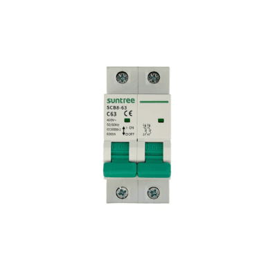 Protección Térmica/ Interruptor 2P, 50 A,  Corriente Alterna 400Vca para Aplicación Fotovoltaica Montaje Riel DIN — SUNTREE · SKU SCB8-63C50/2P