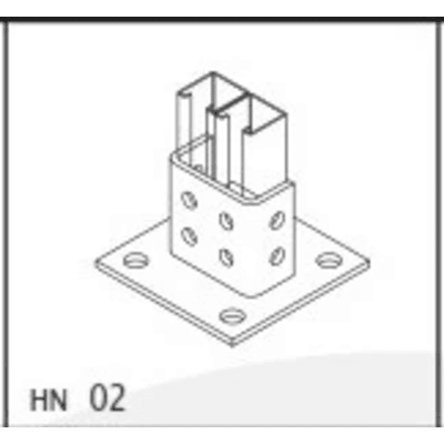 Base Cuadrada con 4 perforaciones para Perfil Doble. — ANCLO · SKU ANC-HN02