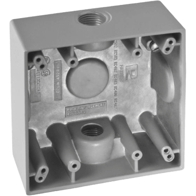 Caja Cuadra de 1/2" a Prueba de  Intemperie/ Cuenta con 2 salidas. — RAWELT · SKU RC0482