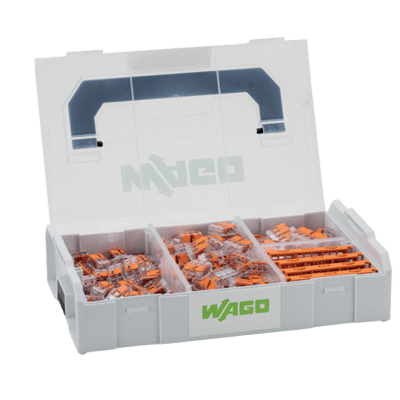 Kit de Bornas de Conexión L-BOXX Mini / Serie 221 / 4 mm² / Transparente / Temperatura 85°C / 4-5 Conductores — WAGO · SKU 887-952