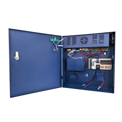 Fuente de poder profesional PoE (Power over Ethernet) de 8 puertos con capacidad total de 360W, diseñada específicamente para sistemas de videovigilancia CCTV y control de acceso. — EPCOM POWERLINE · SKU EP-360W-POE8P-B