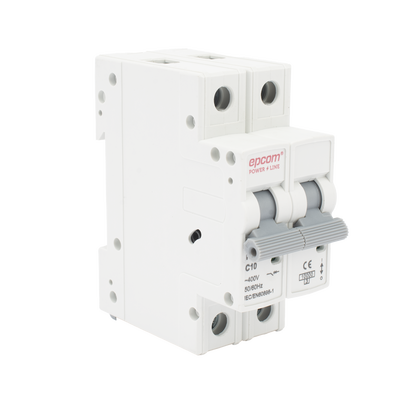 Protección Térmica/ Interruptor 2P, 10 A,  Corriente Alterna  400 Vca para Aplicación Fotovoltaica Montaje Riel DIN — EPCOM POWERLINE · SKU FE7632PC10