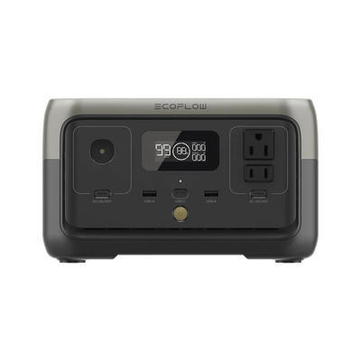 EcoFlow River 2 | Estación de Energía Portátil 256Wh Litio LFP / 2 AC 300 W (Max. 600W) / 1 USB-C 60W / 2 USB -A 12W / Cargador de Coche 8A a 12 o 24V / Conectividad WiFi y Bluetooth (App) / Carga Solar 110W Max. — ECOFLOW · SKU EFR600