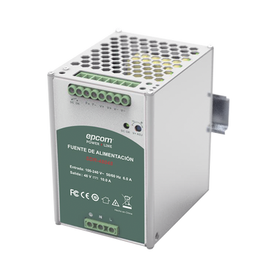 Fuente de Poder Industrial 48 Vcc @ 10A / 480W / Función relay Vcc  / Función de Conexión Paralelo / Riel Din — EPCOM POWERLINE · SKU SDR-48048