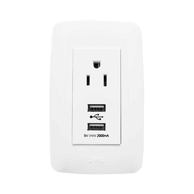 Contacto Sencillo de 15 A/ 127 V CA y 2 Conectores USB de 5 V CD 2A / Color Blanco. — JWJ · SKU JTL-B72-70