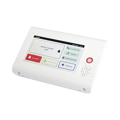Terminal de Habitación IP para Hospitales / Lector RFID 125 KHz / Audio Bidireccional / SIP / PoE / Pantalla Táctil 7" / Compatible con NX1071 y NX1075 — IBERNEX · SKU NX1021