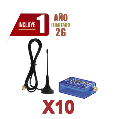 KIt de 10 Comunicadores de Alarma MINI012G con Antena 2G / Incluyen 1 Año de Cobertura / Aplicación Gratuita / Cero Configuración / Compatible Honeywell/DSC/CROW/PIMA — M2M SERVICES · SKU KIT10MINI012G