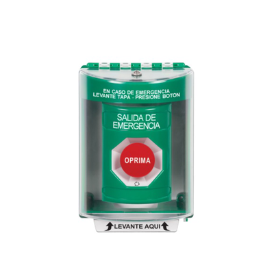 Botón de Salida de Emergencia, Cubierta de Policarbonato Súper Resistente de Superficie con Espaciador, Activación de Acción Mantenida, Con Bocina de Advertencia — STI · SKU SS2181EX-ES