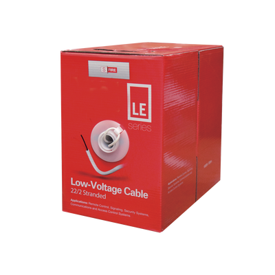 Bobina de 305 Metros (1000 Pies) de Cable / 2 x 22 AWG / Tipo CCA de Color Blanco / Aplicaciones en Alarmas de Intrusión/Control de Acceso/Automatización/ Interfonos y TV Porteros — SFIRE · SKU SF-22-02-LE