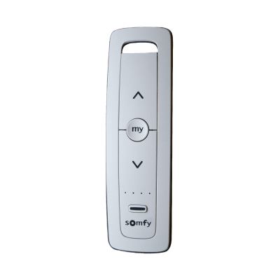 Control remoto 5 canales para motores de persiana Somfy con señal inalámbrica, instrucciones: sube, baja y detener, con posición favorita programada. — SOMFY · SKU SITUO5RTSPURE