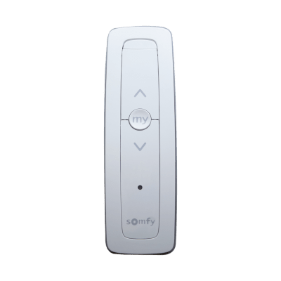 Control remoto 1 canal para motores de persiana Somfy con señal inalámbrica, instrucciones: sube, baja y detener, con posición favorita programada. — SOMFY · SKU SITUO1RTSPURE