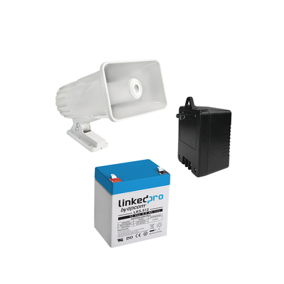 Kit de accesorios con Bateria 5.5 Ah, Transformador 16.5Vca  y sirena de 30 watts — SYSCOM · SKU 4A16V30W