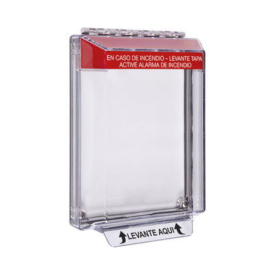Cubierta Universal Transparente, de Bajo Perfil, Texto de Incendio en Español, Notificación Audible y Visible — STI · SKU STI-14020FR-ES