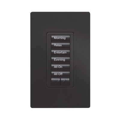(RadioRA2) Teclado Seetouch Hibrido 6 botones, 2 botones subir/bajar, programe escenas diferentes en cada botón,puede instalarse en un interruptor de luz. — LUTRON ELECTRONICS · SKU RRDHN6BRLMN