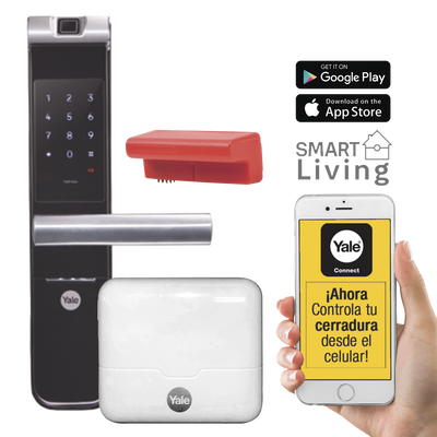 Kit Cerradura con manija YMF40A y HUB, Apertura por,  Código, Biometría y apertura por SMARTPHONE, Para puertas de 35 a 90 mm de espesor — YALE-ASSA ABLOY · SKU MX89367