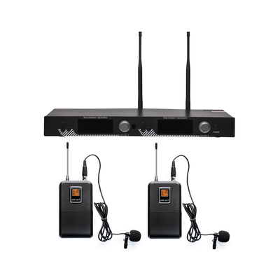 Kit de Microfonía inalámbrico | 2 Micrófonos de Lavalier | Receptor UHF | Pantalla LCD | 200 Canales | Gran cobertura — EPCOM PROAUDIO · SKU EP521UL