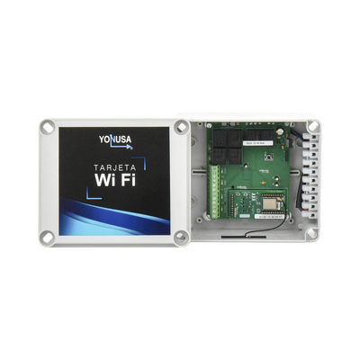 Modulo WIFI con gabinete para uso en Energizadores YONUSA/Aplicación sin costo/Activación Remota de 4 salidas tipo Relay con alta capacidad. · SKU TARJET-WIFI-V2