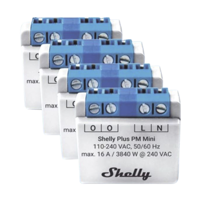 KIT 4 piezas El medidor de potencia más pequeño,  inteligente con Wi-Fi, medición de consumo, 1 canal 16A, — SHELLY · SKU SHELLYPLUSPMMINIK4