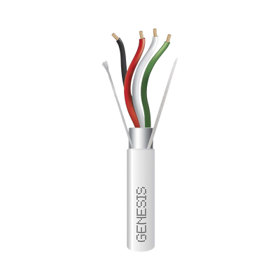 Bobina de 305 Metros (1000 Pies) de Cable 4 x 22 AWG BLINDADO / RISER / Color Blanco / Para Aplicaciones de Audio, Seguridad y Control — GENESIS · SKU 2204-1101