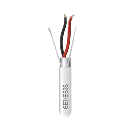 Bobina de 305 Metros (1000 Pies) de Cable 2 x 22 AWG BLINDADO / RISER / Color Blanco / Para Aplicaciones de Audio, Seguridad y Control — GENESIS · SKU 2202-1101