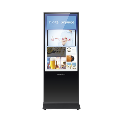 Pantalla de 55" 4K para Publicidad Digital / Base para Piso (Totem) / Puertos USB / Entrada de Video HDMI y VGA /  WiFi / Altavoz Integrada — HIKVISION · SKU DS-D6055UL-B/S(IN)