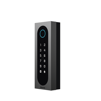 Control de Acceso Slim Akuvox A08S / Aluminio y Vidrio Templado / IP65 & IK09 / Capacidad para 20,000 Tarjetas / Métodos de Acceso Multi (QR, Bluetooth, PIN, RFID) / Soporta Wiegand / 1 Salida de Relay — AKUVOX · SKU A08S