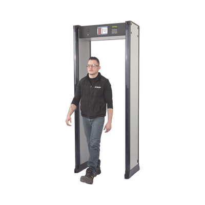 Arco Detector de Metales de 33 Zonas con Anclaje para Fijarse al Piso. Incluye Sensor IR para evitar falsas Alarmas / Certificado por la Administración Federal de Aviación de EE. UU. (FAA) — RANGER SECURITY DETECTORS · SKU INTELL-233-ZIR