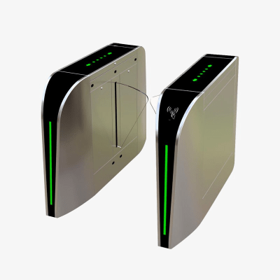 Puerta de cortesía tipo FLAP bidireccional / 30 personas por minuto / Acabado de Lujo / Apertura en 1 segundo / Acero inoxidable / Indicadores LED / Alarma por acceso denegado — ZKTECO · SKU FBL300