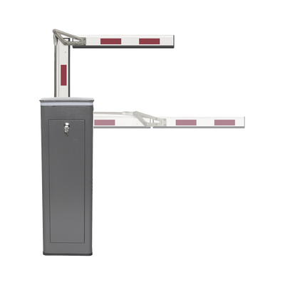 Kit de Barrera Vehicular Derecha y Brazo ARTICULADO de 4 Metros / Finales de Carrera Ajustables por Programación / Movimiento Fluido / Diseño Elegante Color Gris / Con Corona Led Semaforizada — ACCESSPRO · SKU KT-XBF-RBA4
